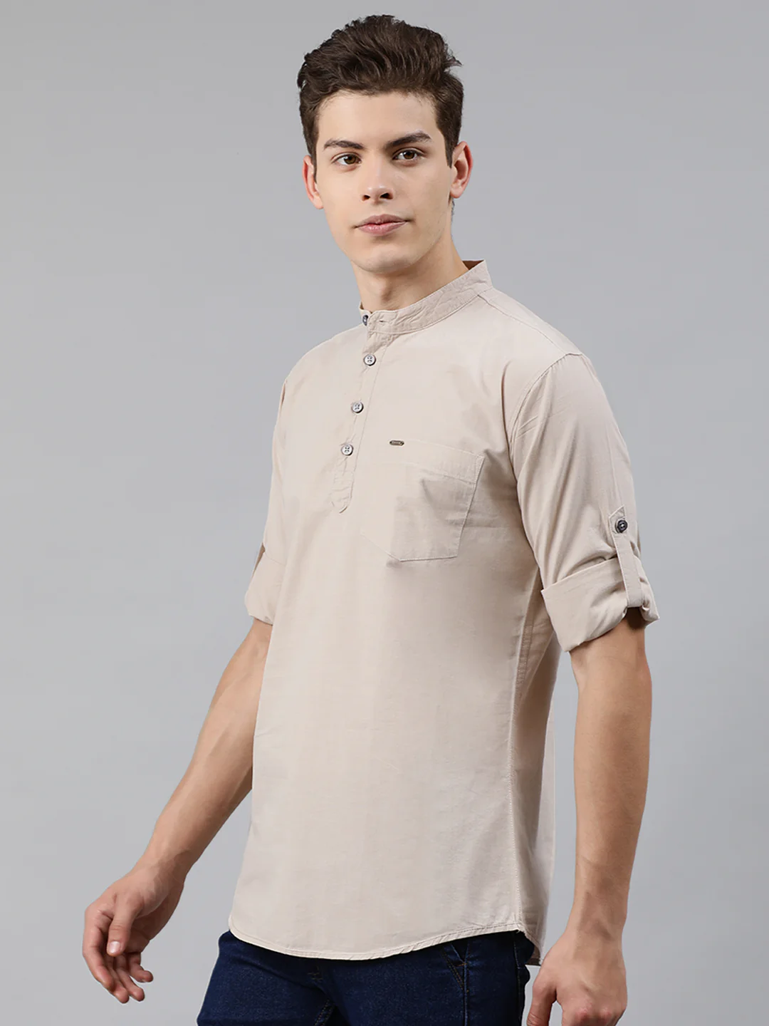 Men Beige Slim Fit Solid Casual Shirt - Image 2