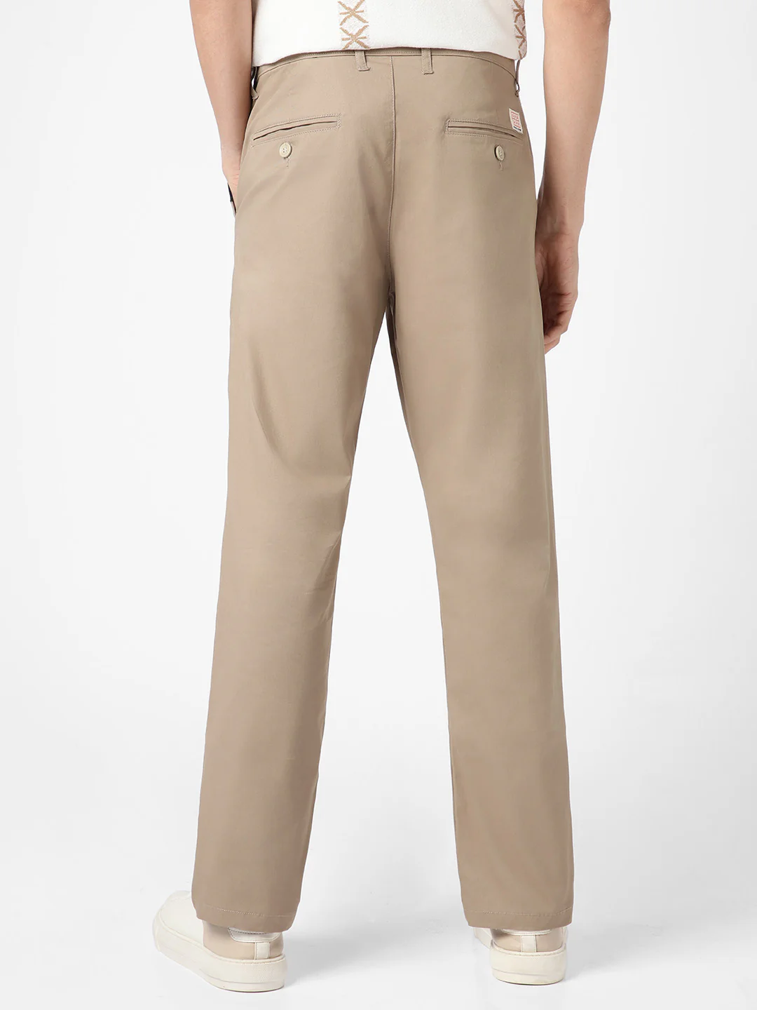 Men's Beige Cotton Regular Fit Casual Chinos Trousers Stretch - Image 3