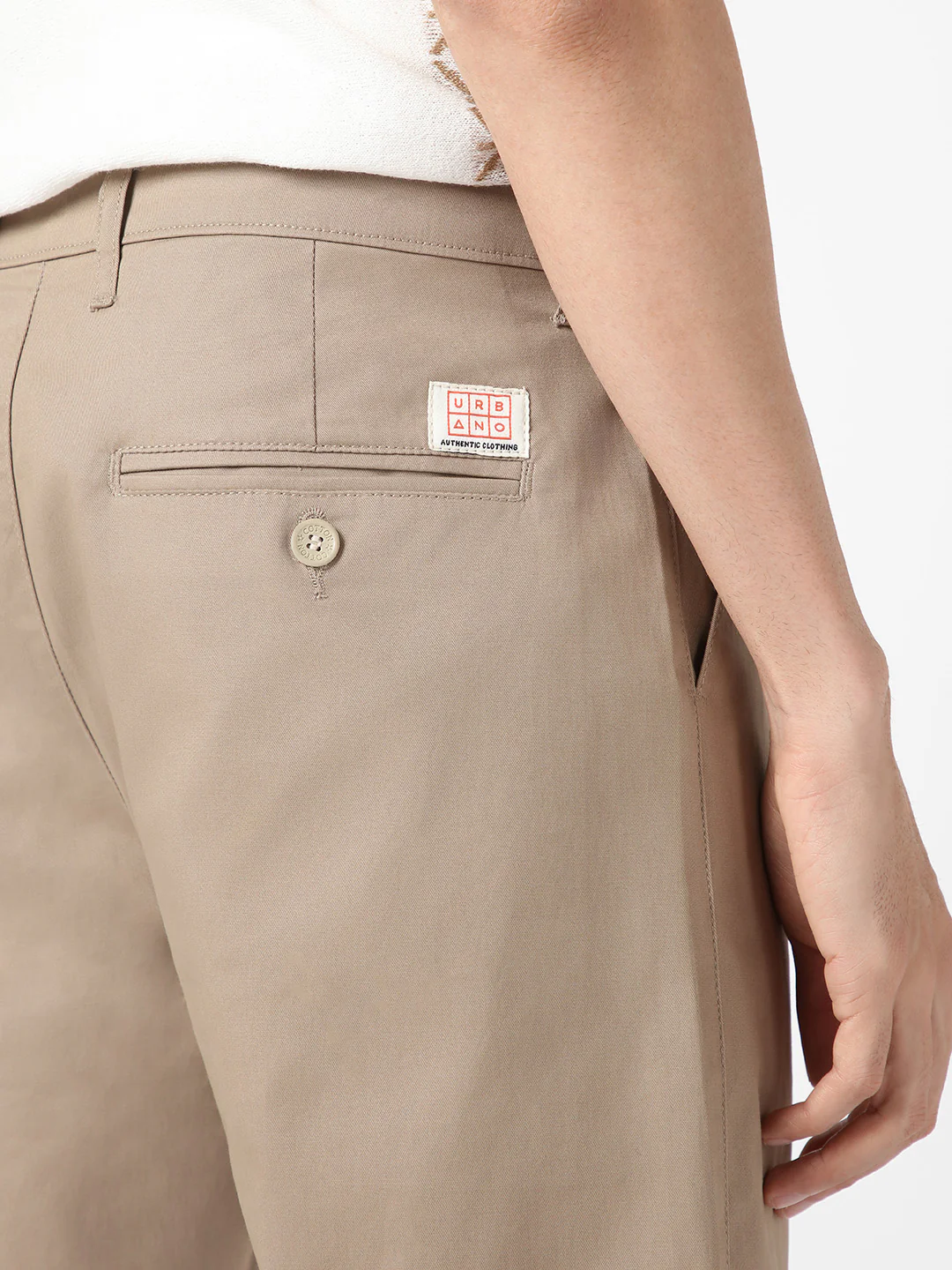 Men's Beige Cotton Regular Fit Casual Chinos Trousers Stretch - Image 5