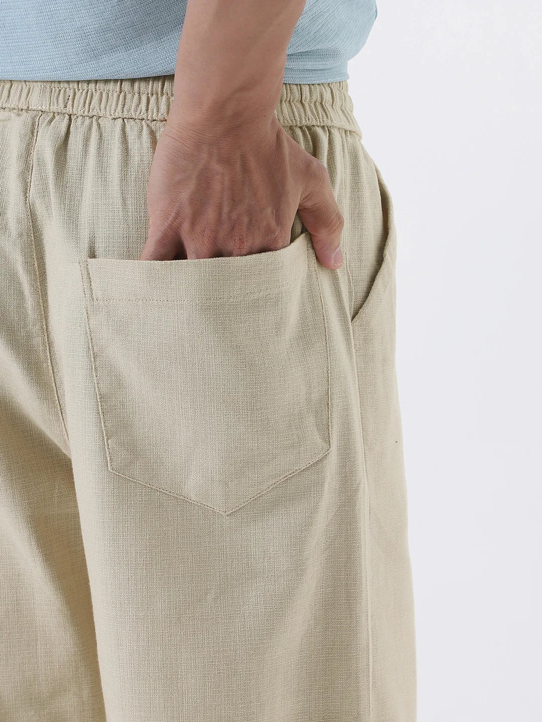 Men's Beige Loose Fit Solid Linen Blend Trousers Non-Stretchable - Image 6