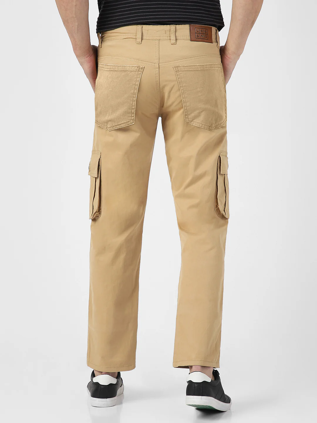 Men's Beige Regular Fit Solid Cargo Chino Pant with 6 Pockets - Image 3