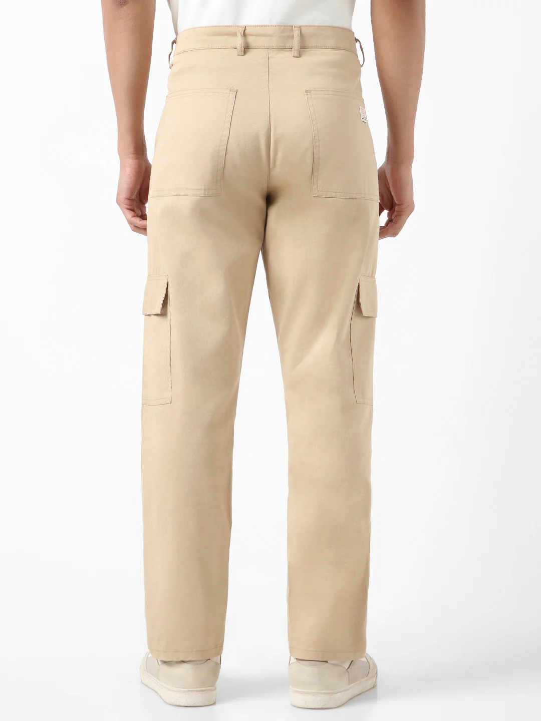 Men's Beige Regular Fit Solid Cargo Chino Pant with 6 Pockets Stretchable - Image 3