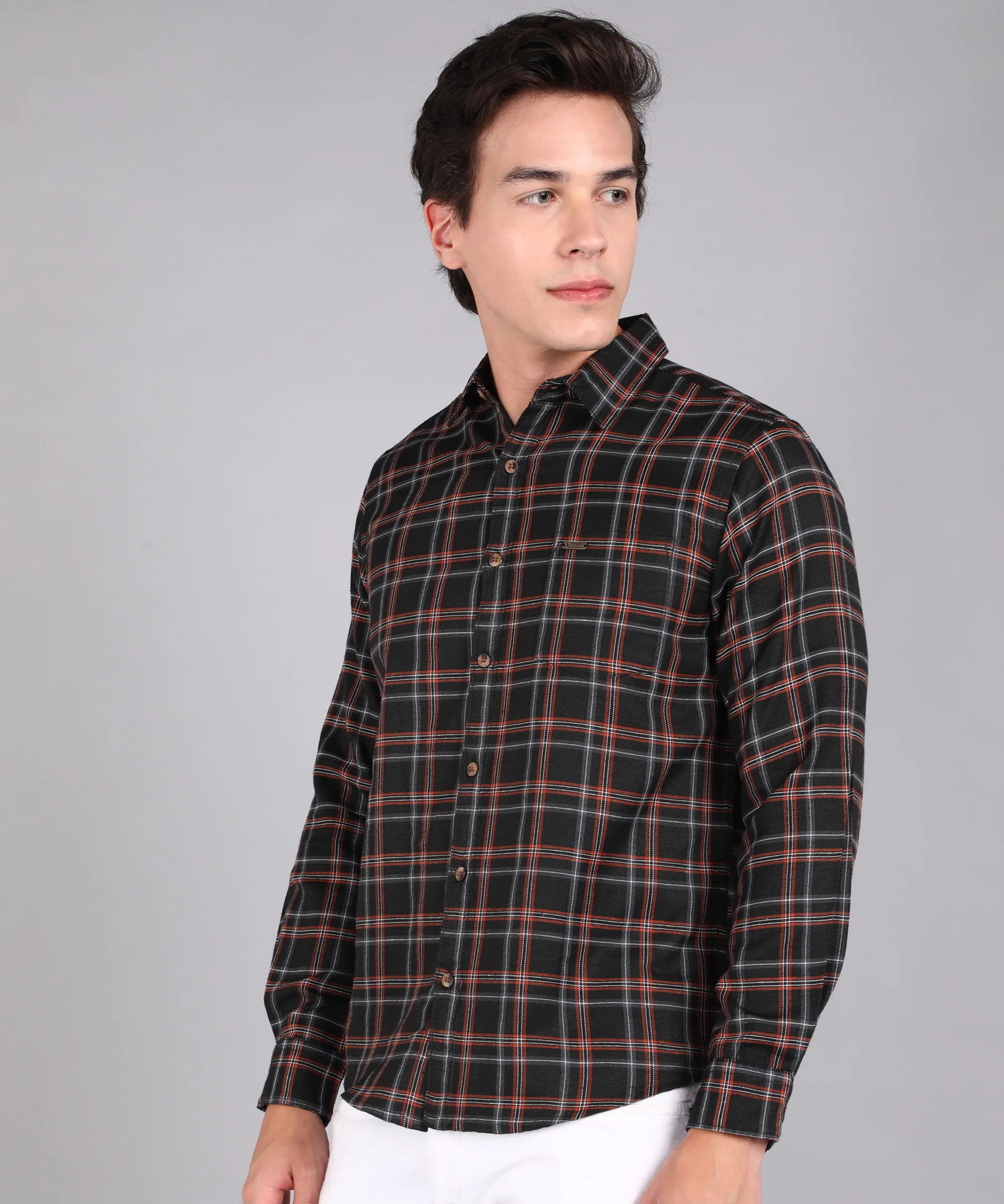 Men's Black Cotton Full Sleeve Slim Fit Casual Checkered Shirt - Image 2