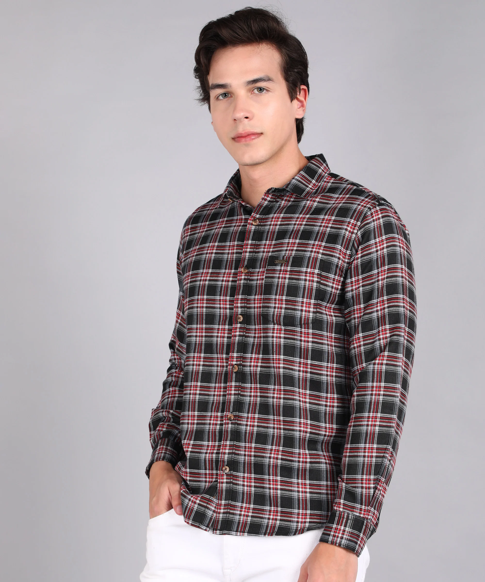Men's Black Cotton Full Sleeve Slim Fit Casual Checkered Shirt - Image 2