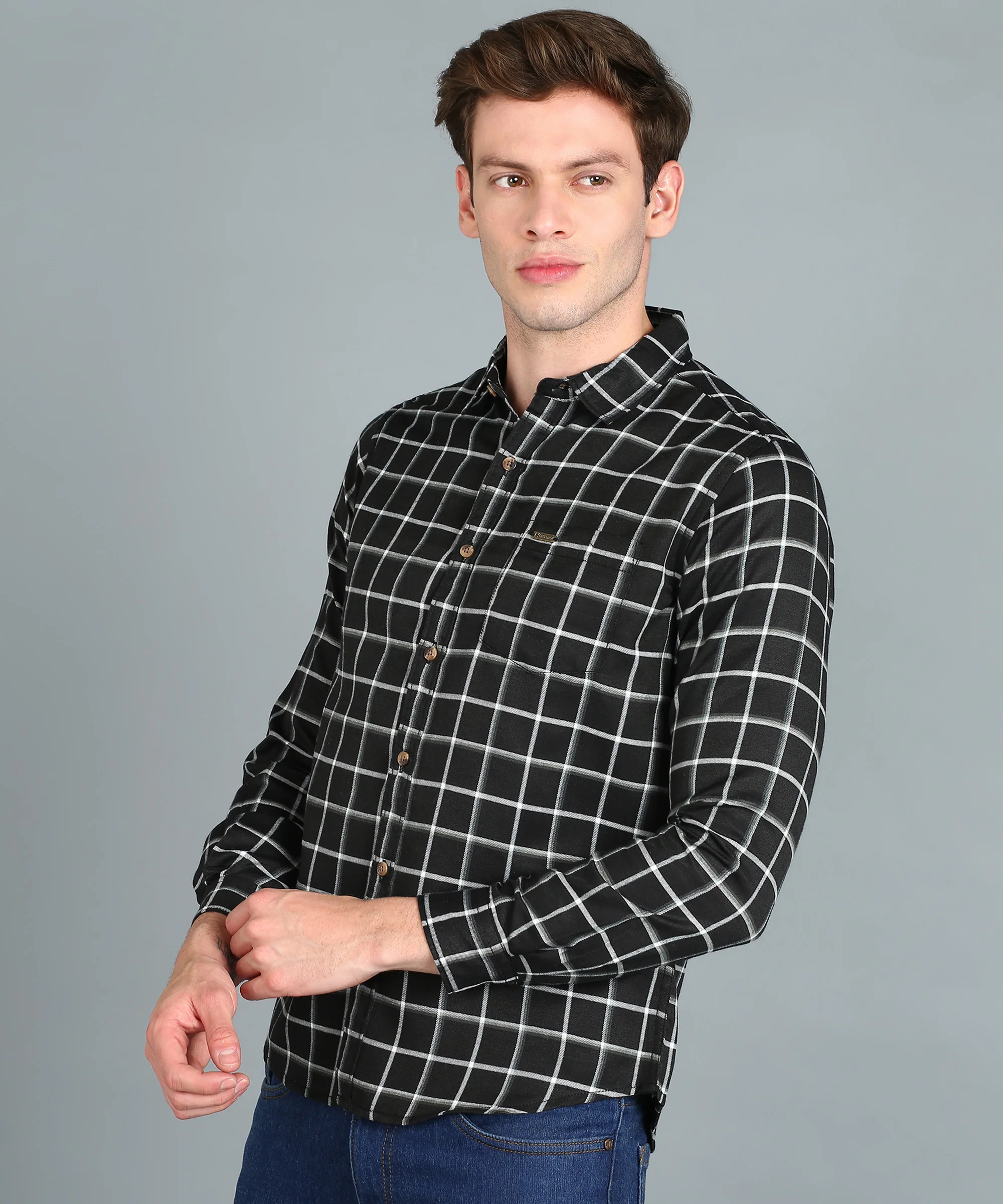 Men's Black Cotton Full Sleeve Slim Fit Casual Checkered Shirt - Image 2