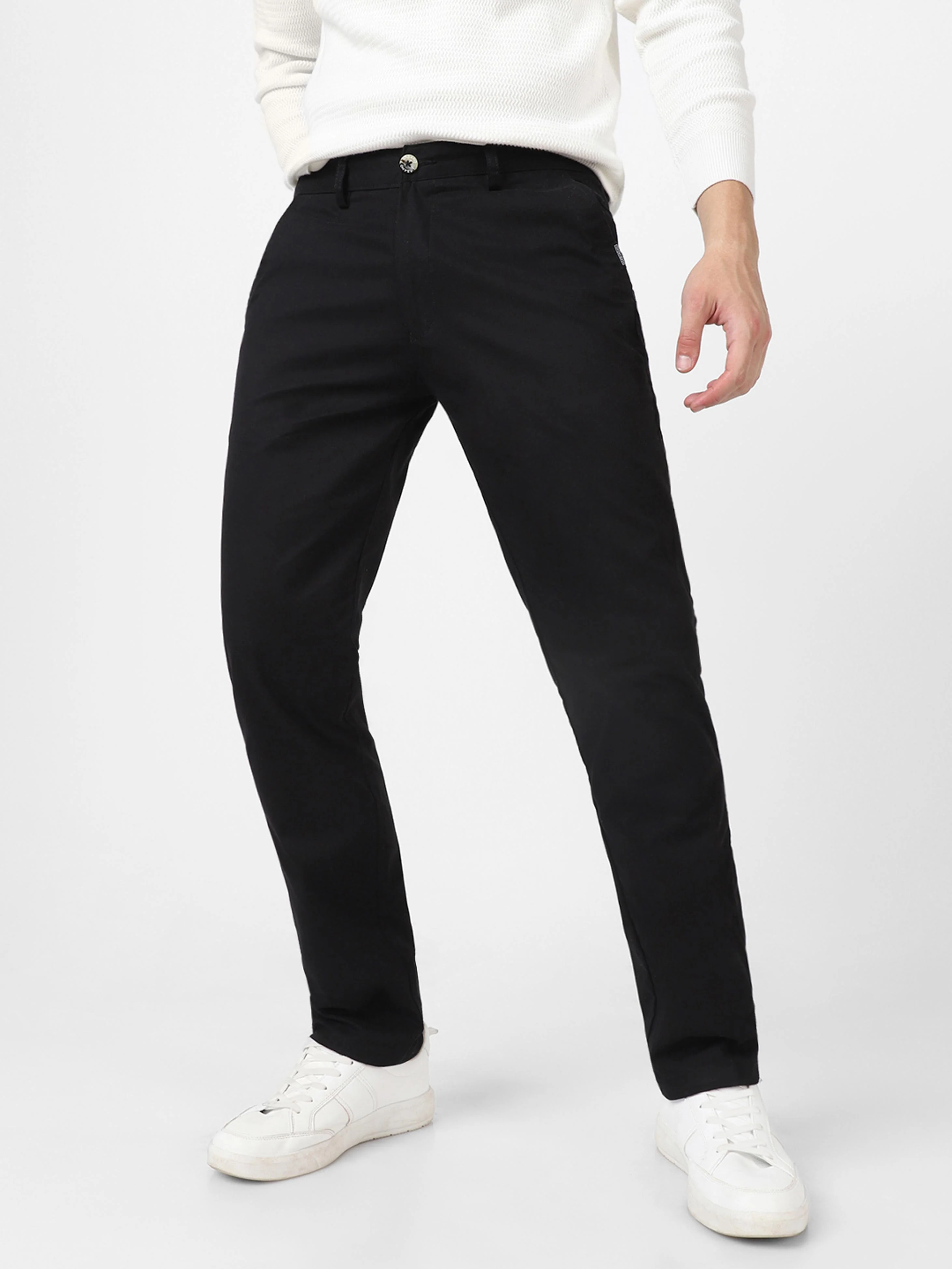 Men's Black Cotton Slim Fit Casual Chinos Trousers - Image 2
