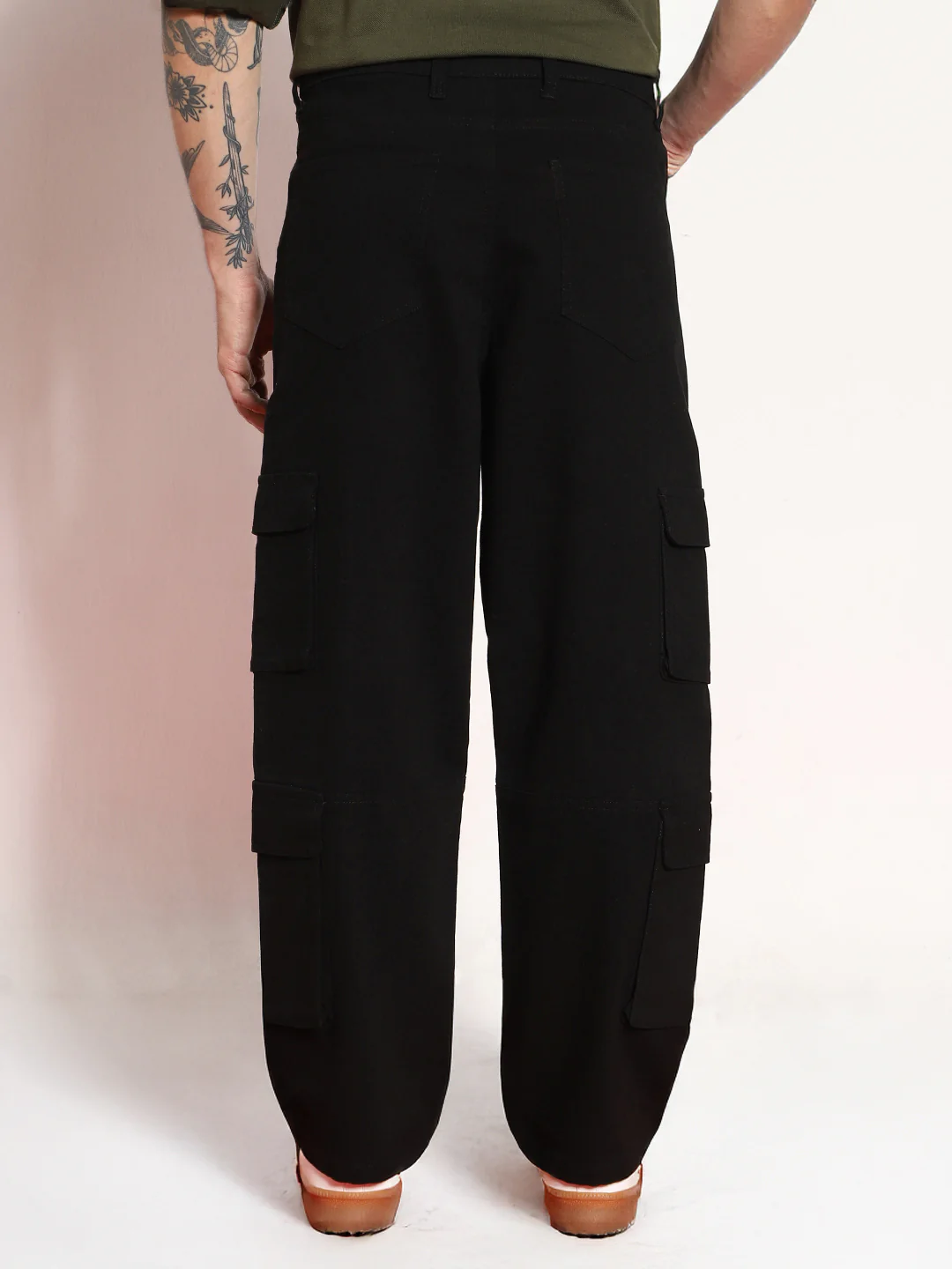 Men's Black Loose Baggy Fit Cargo Chino Pant with 8 Pockets Stretchable - Image 3