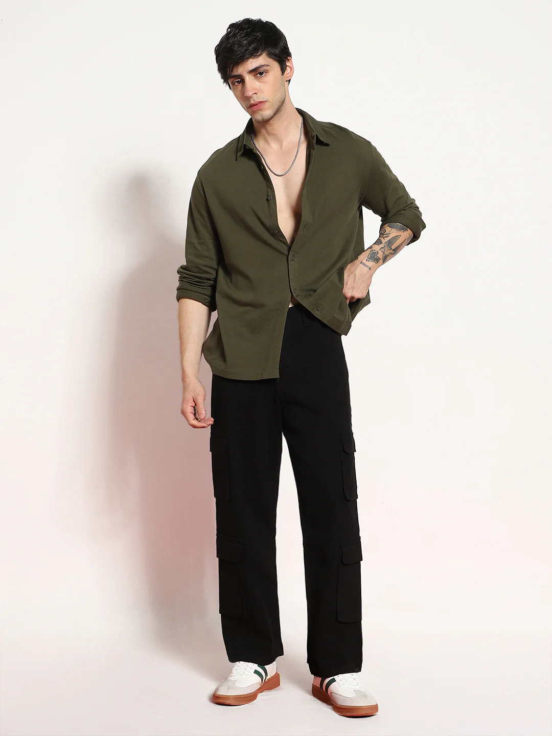Men's Black Loose Baggy Fit Cargo Chino Pant with 8 Pockets Stretchable - Image 4