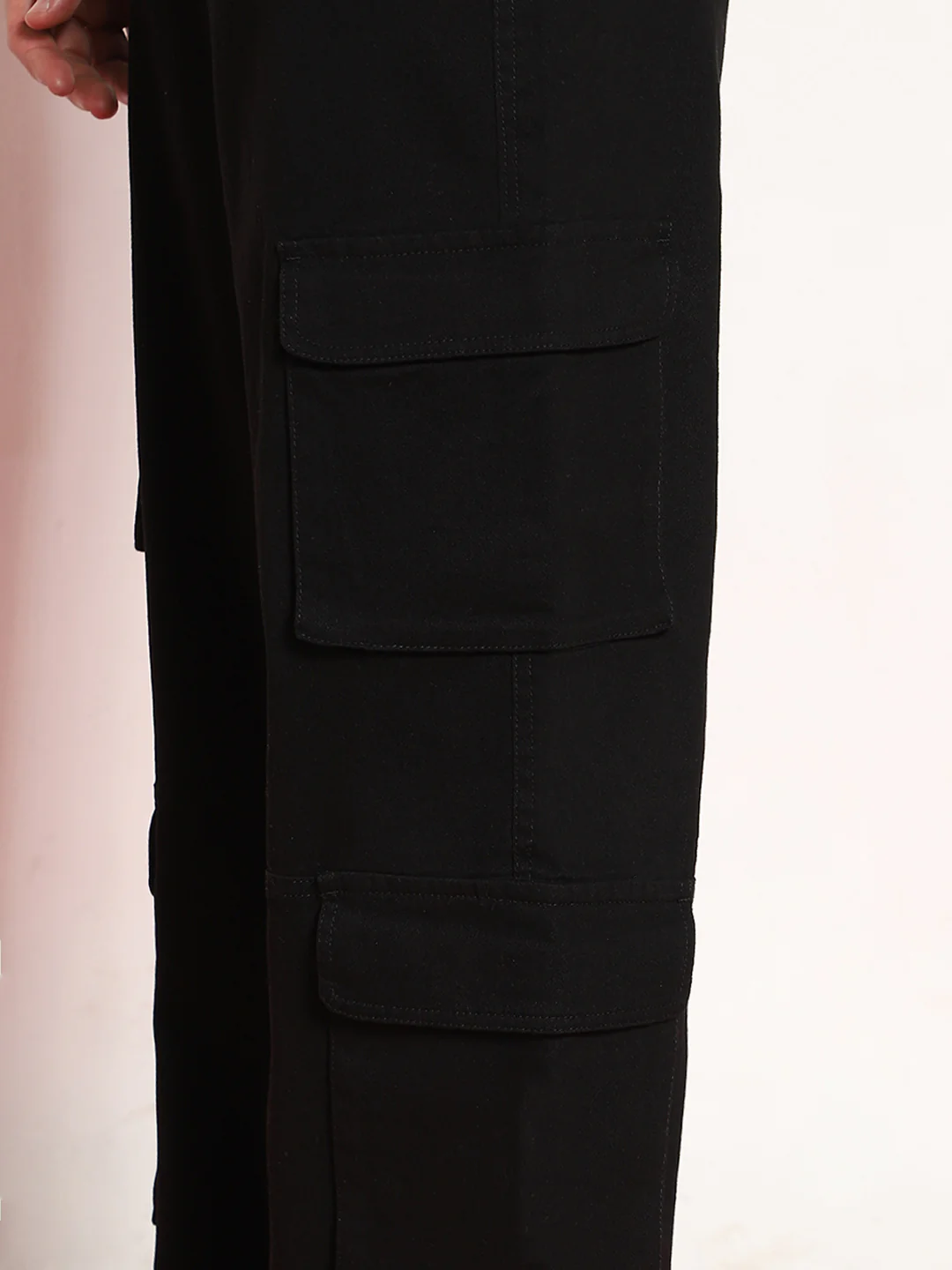 Men's Black Loose Baggy Fit Cargo Chino Pant with 8 Pockets Stretchable - Image 5