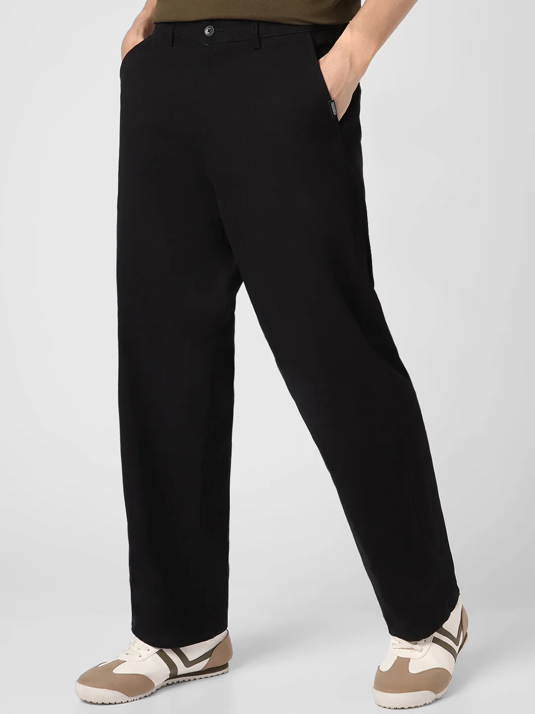 Men's Black Loose Baggy Fit Solid Chino Trousers Non-Stretchable - Image 2