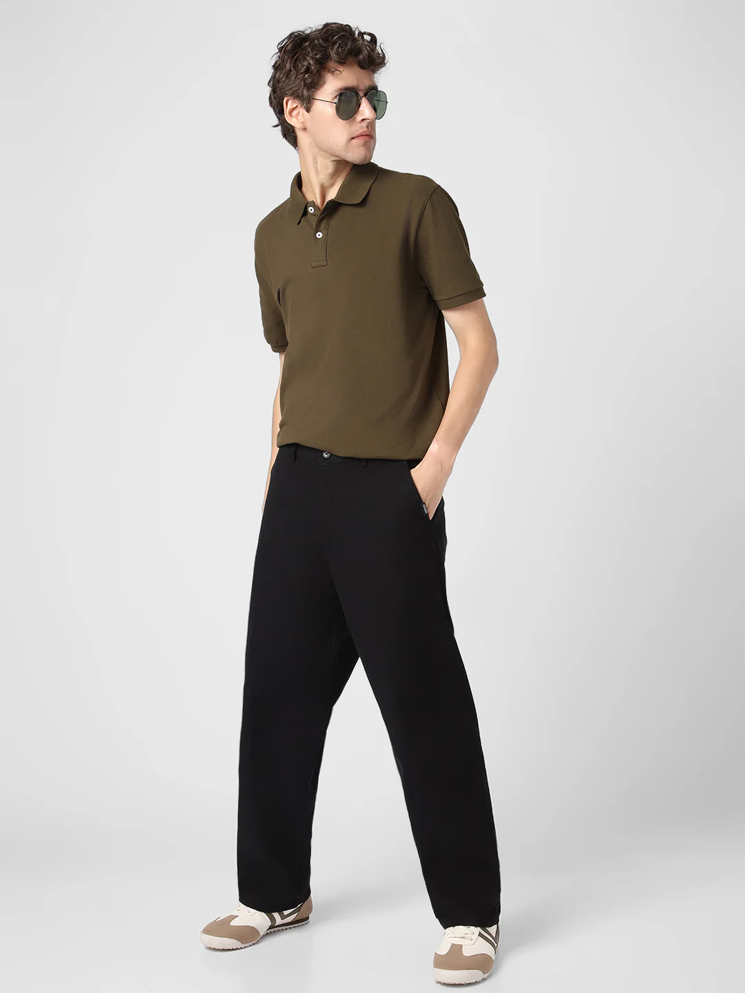 Men's Black Loose Baggy Fit Solid Chino Trousers Non-Stretchable - Image 4
