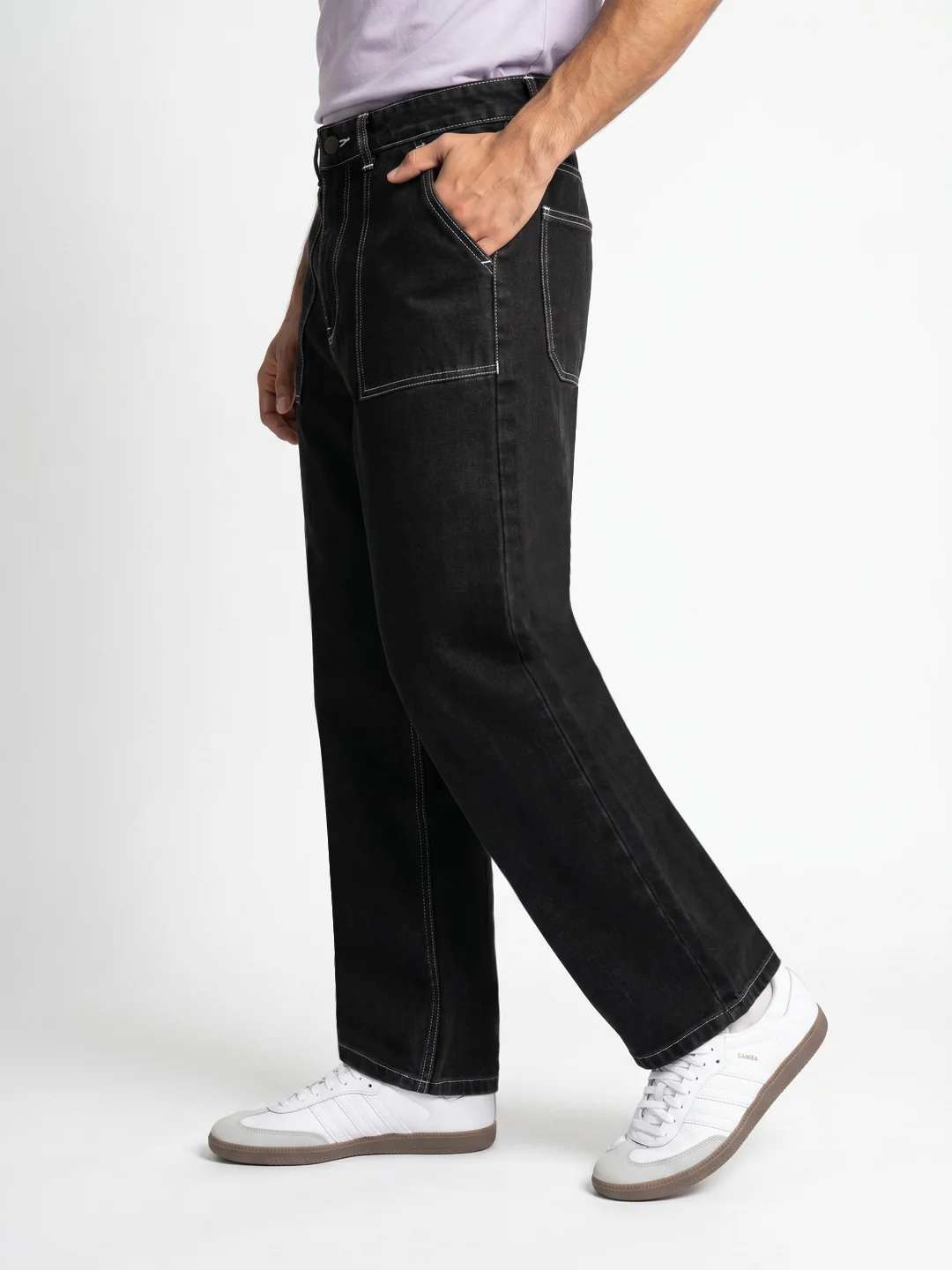 Men's Black Loose Baggy Fit Washed Denim Jeans Non-Stretchable - Image 2