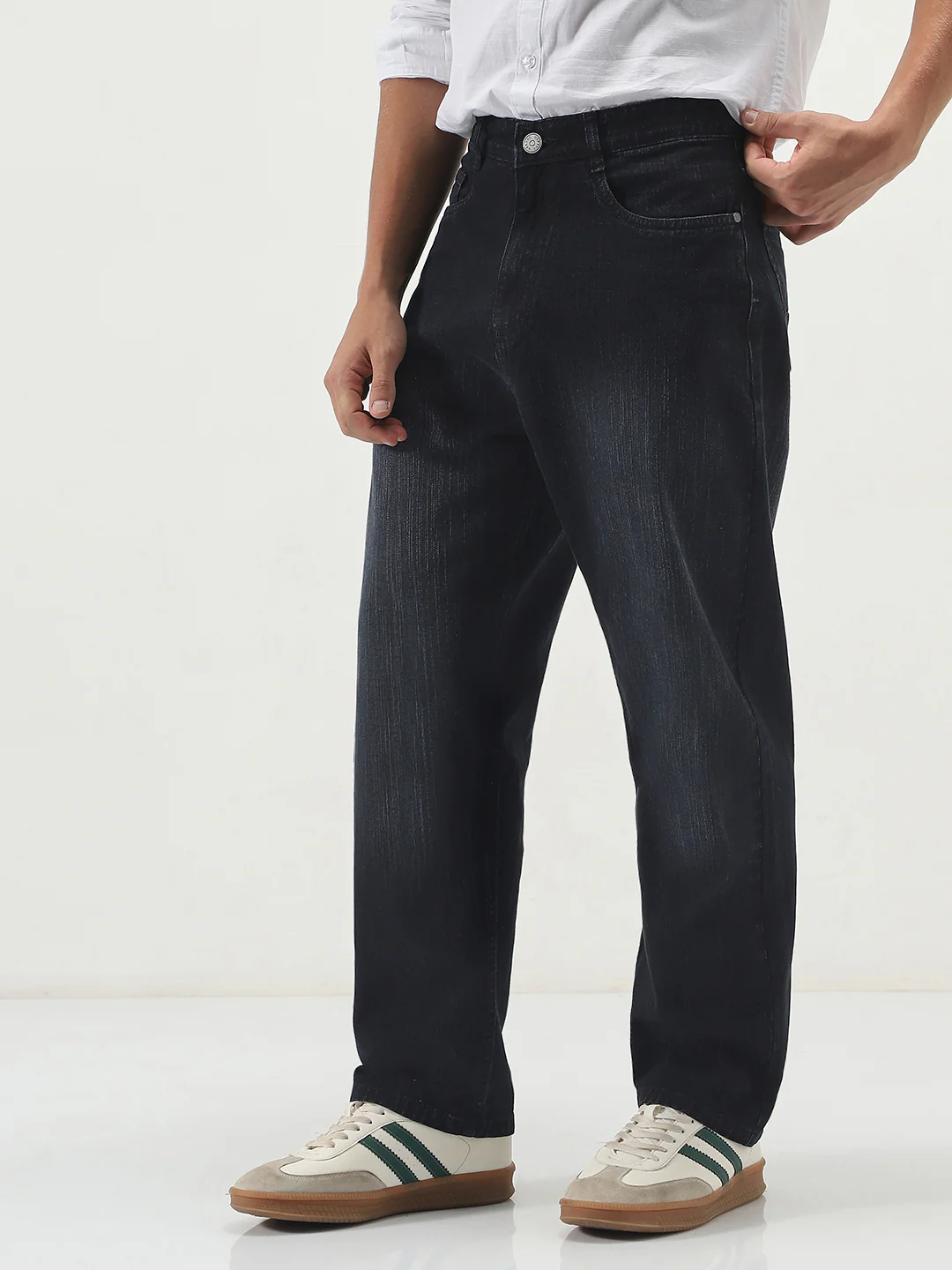 Men's Black Loose Baggy Fit Washed Denim Jeans Non-Stretchable - Image 2