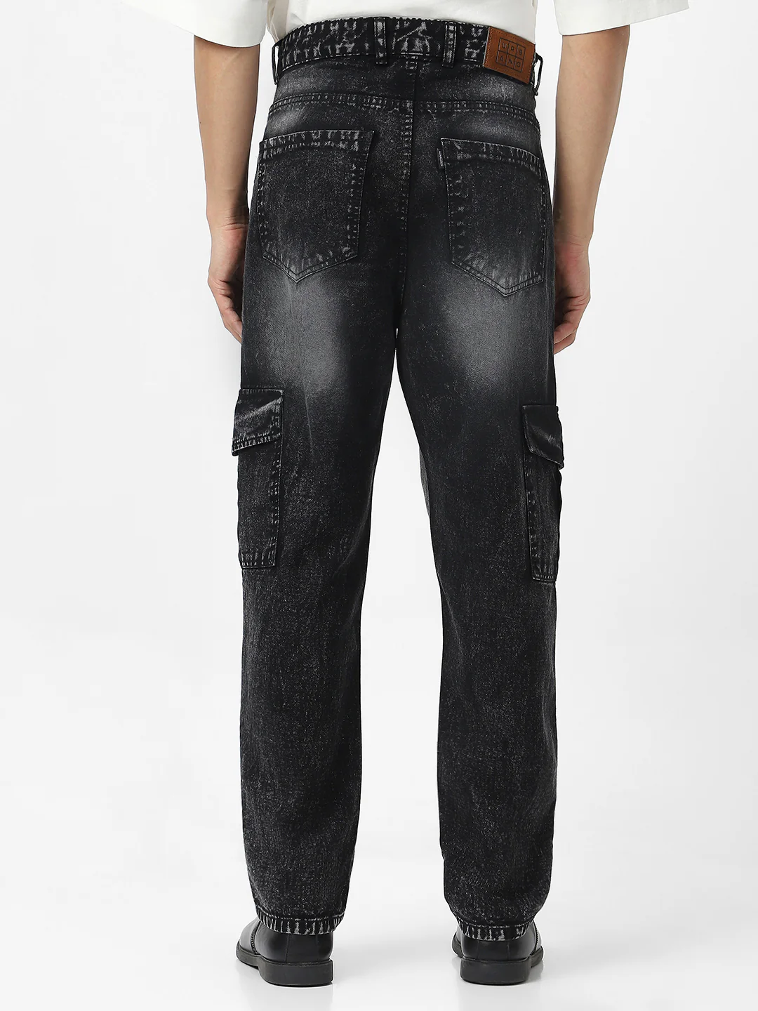 Men's Black Loose Fit Cargo Jeans With 6 Pockets Non Stretchable - Image 3