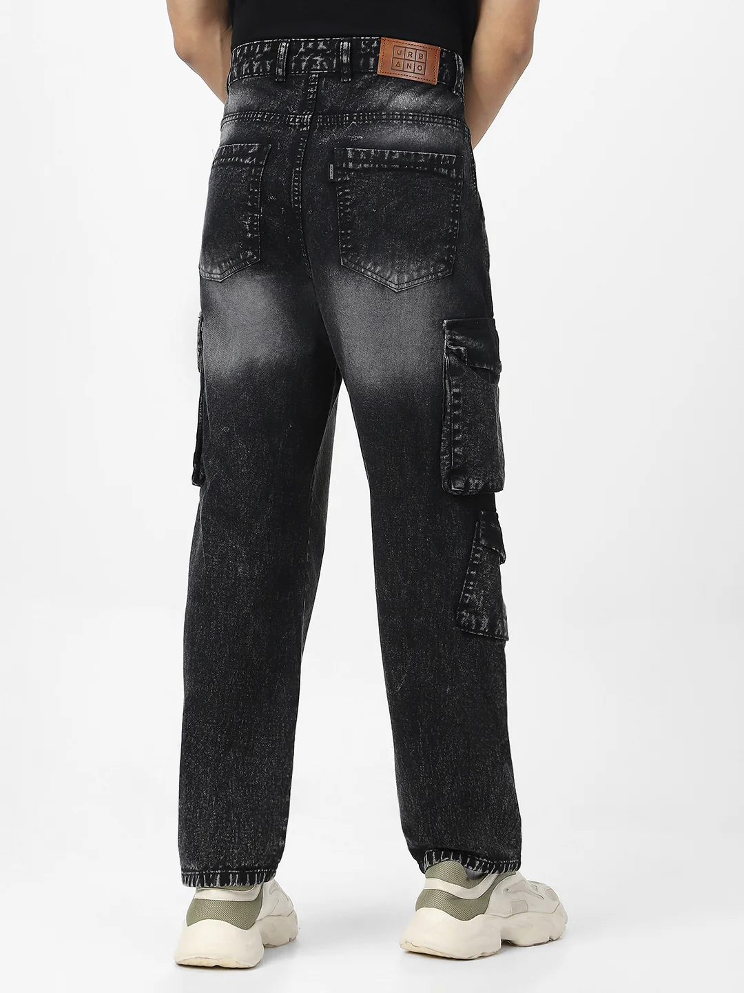 Men's Black Loose Fit Cargo Jeans With 7 Pockets Non Stretchable - Image 3