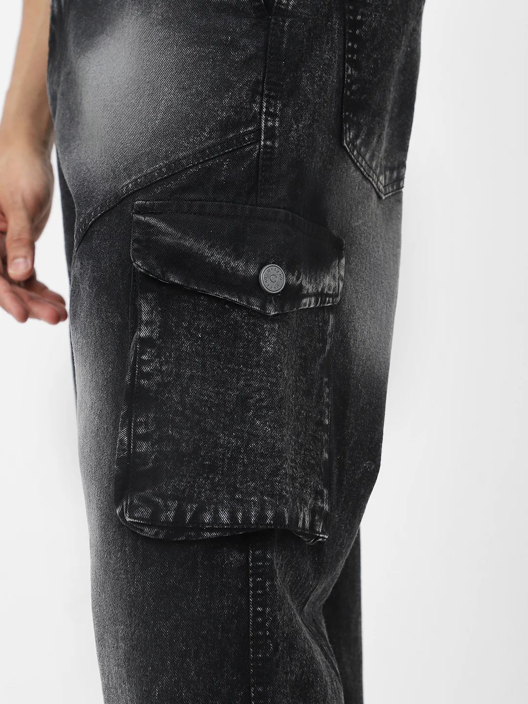 Men's Black Loose Fit Cargo Jeans With 7 Pockets Non Stretchable - Image 5