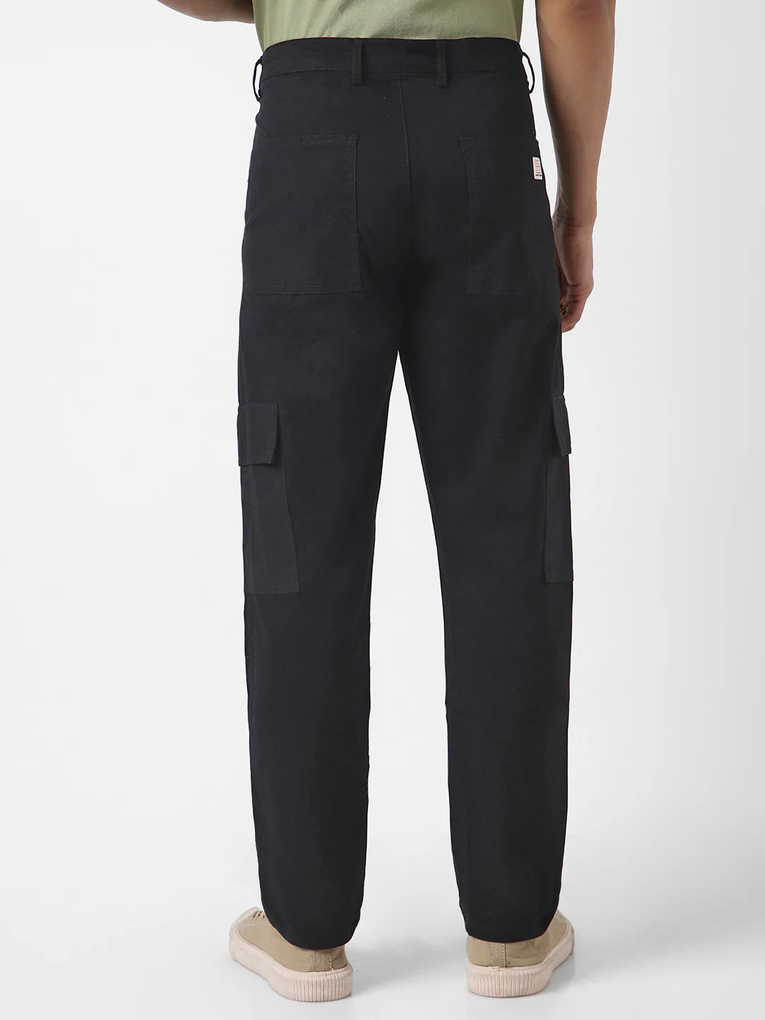 Men's Black Regular Fit Solid Cargo Chino Pant with 6 Pockets Stretchable - Image 3