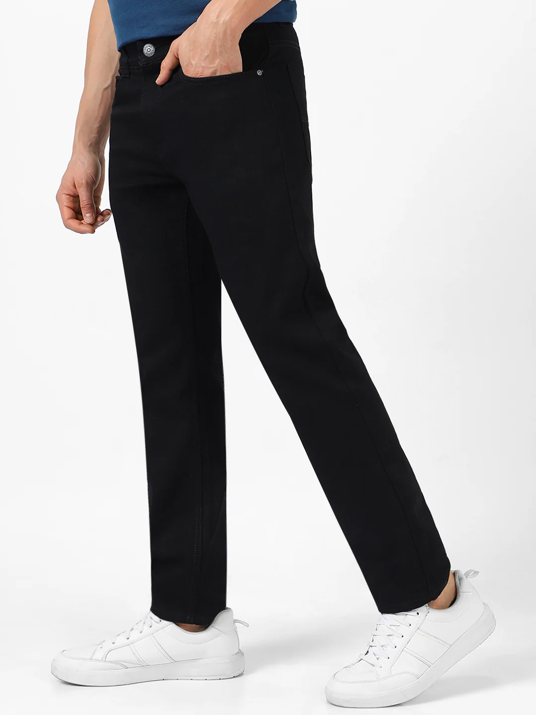 Men's Black Regular Fit Washed Jeans Stretchable - Image 2