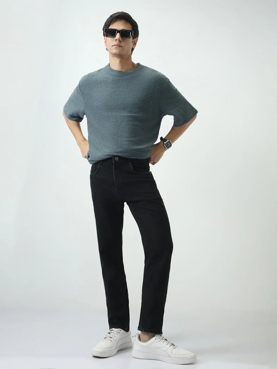 Men's Black Slim Fit Washed Denim Jeans Stretchable - Image 4