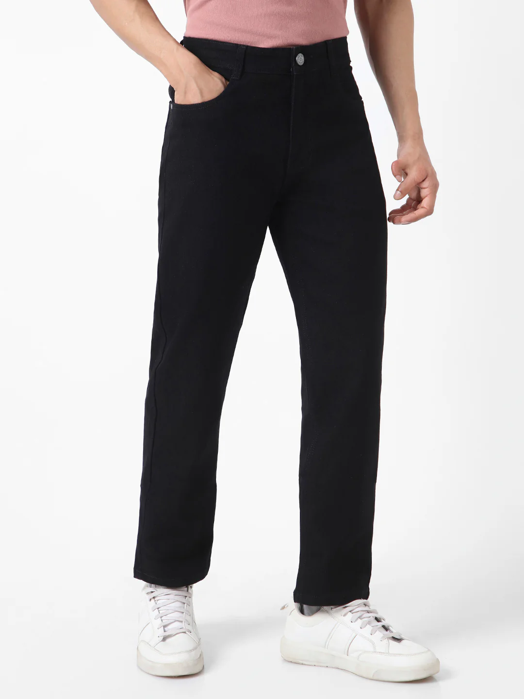 Men's Black Straight Fit Washed Jeans Stretchable - Image 2
