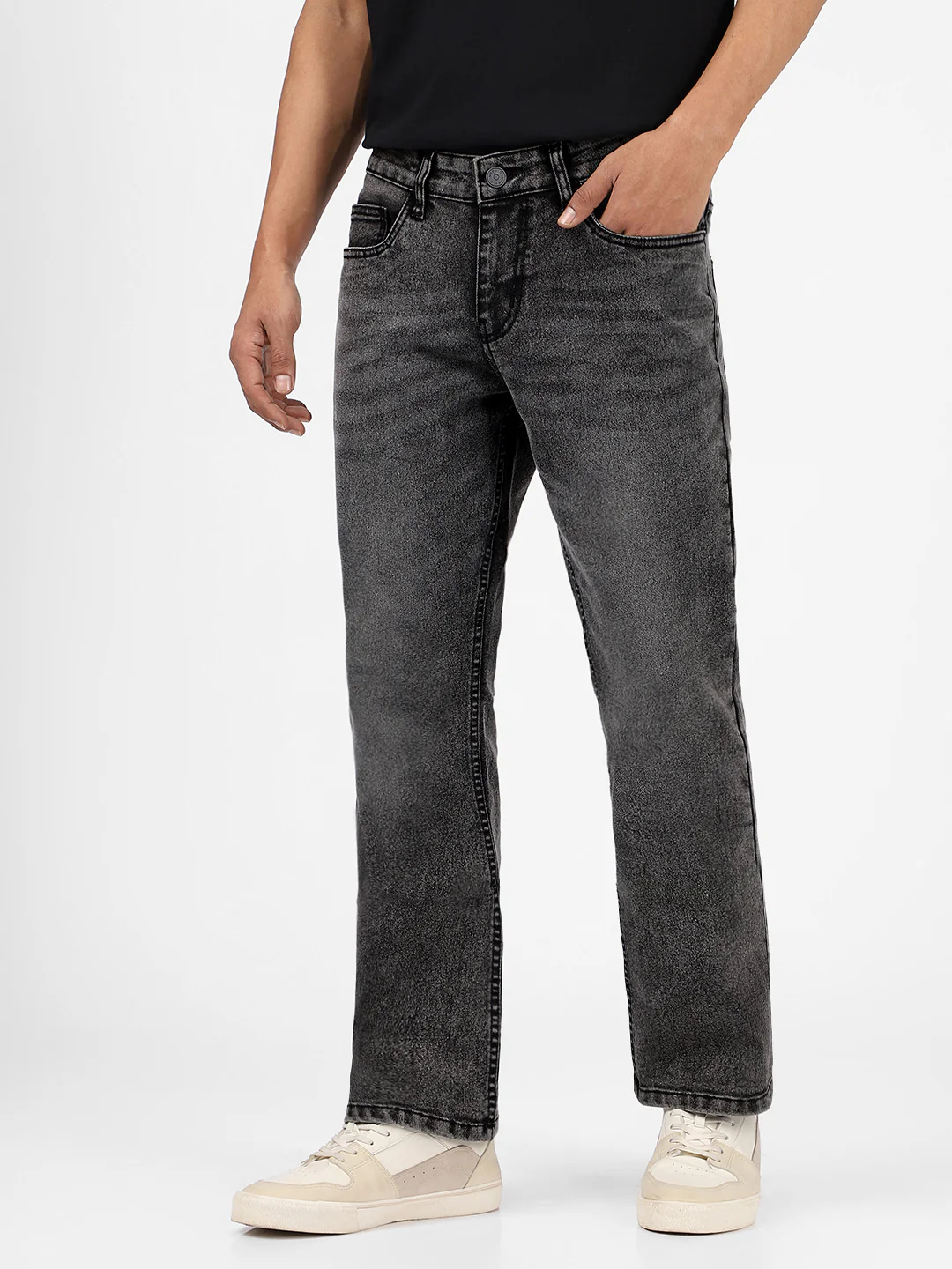 Men's Black Washed Bootcut Jeans Stretchable - Image 2