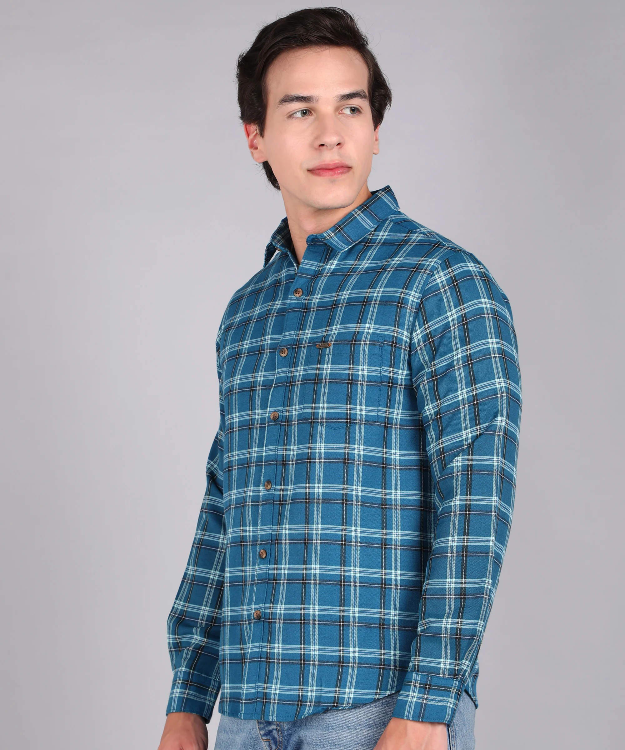 Men's Blue Cotton Full Sleeve Slim Fit Casual Checkered Shirt - Image 2