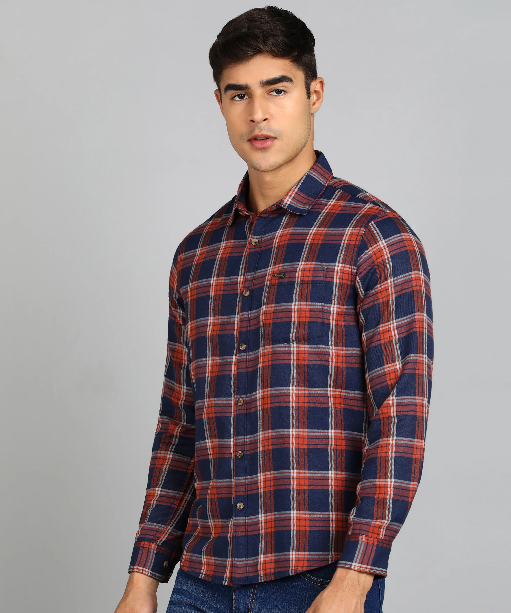 Men's Blue Cotton Full Sleeve Slim Fit Casual Checkered Shirt - Image 2