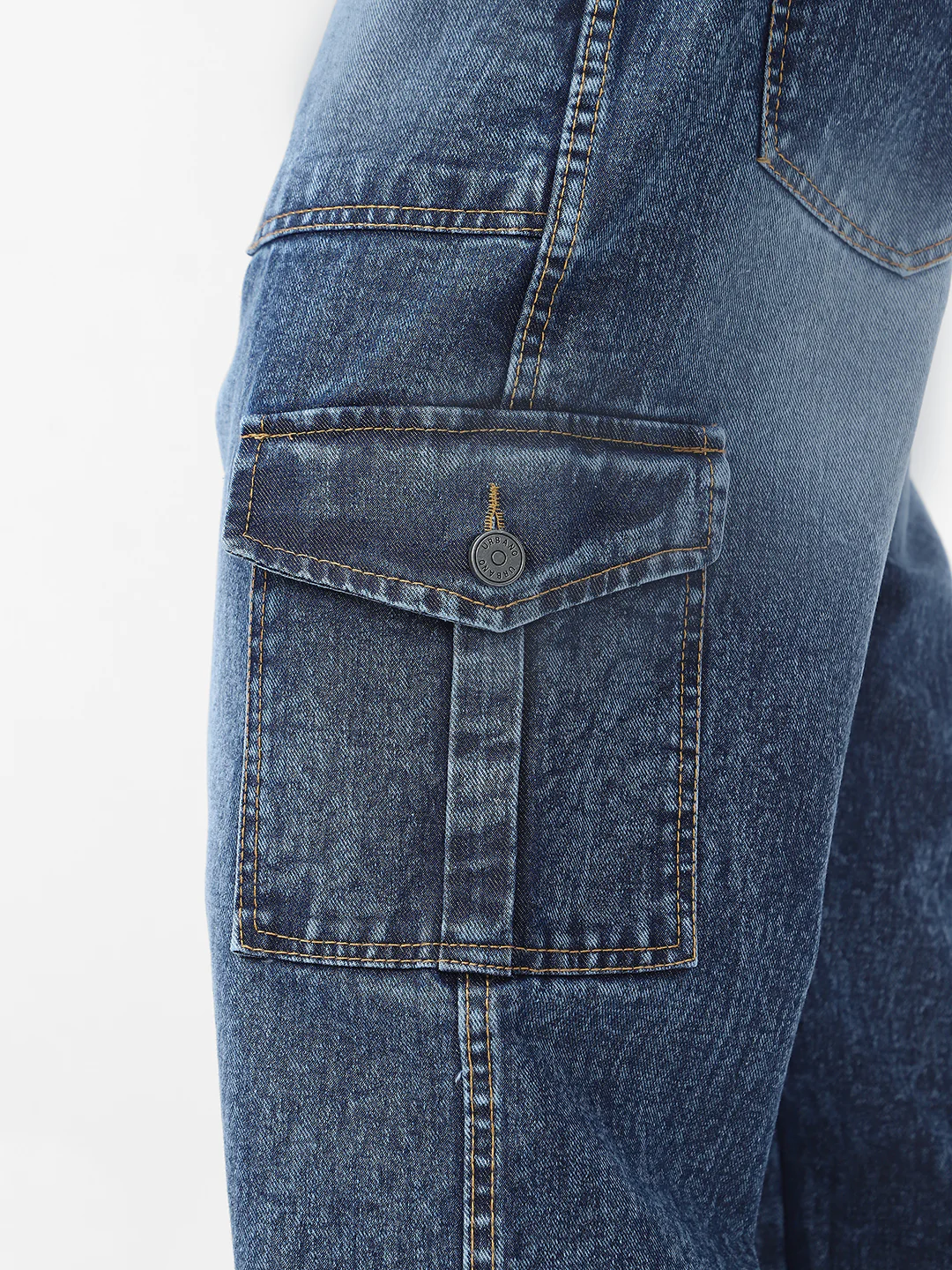 Men's Blue Loose Fit Cargo Jeans With 6 Pockets Non Stretchable - Image 5