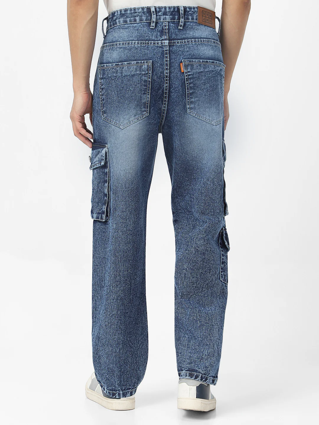 Men's Blue Loose Fit Cargo Jeans With 7 Pockets Non Stretchable - Image 3