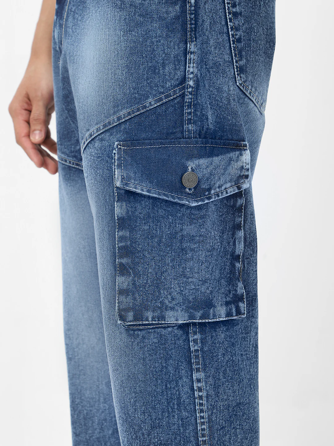 Men's Blue Loose Fit Cargo Jeans With 7 Pockets Non Stretchable - Image 5