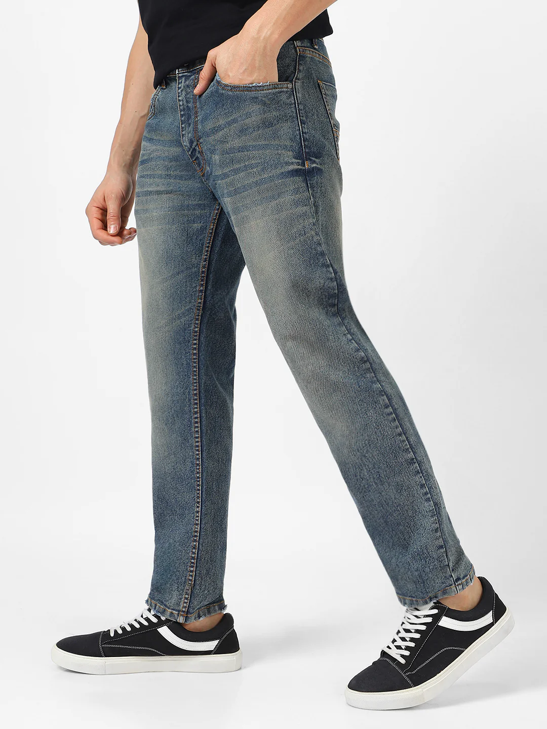 Men's Blue Regular Fit Washed Jeans Stretchable - Image 2