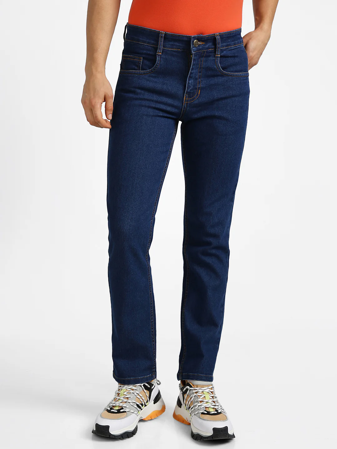 Men's Blue Regular Fit Washed Jeans Stretchable - Image 2