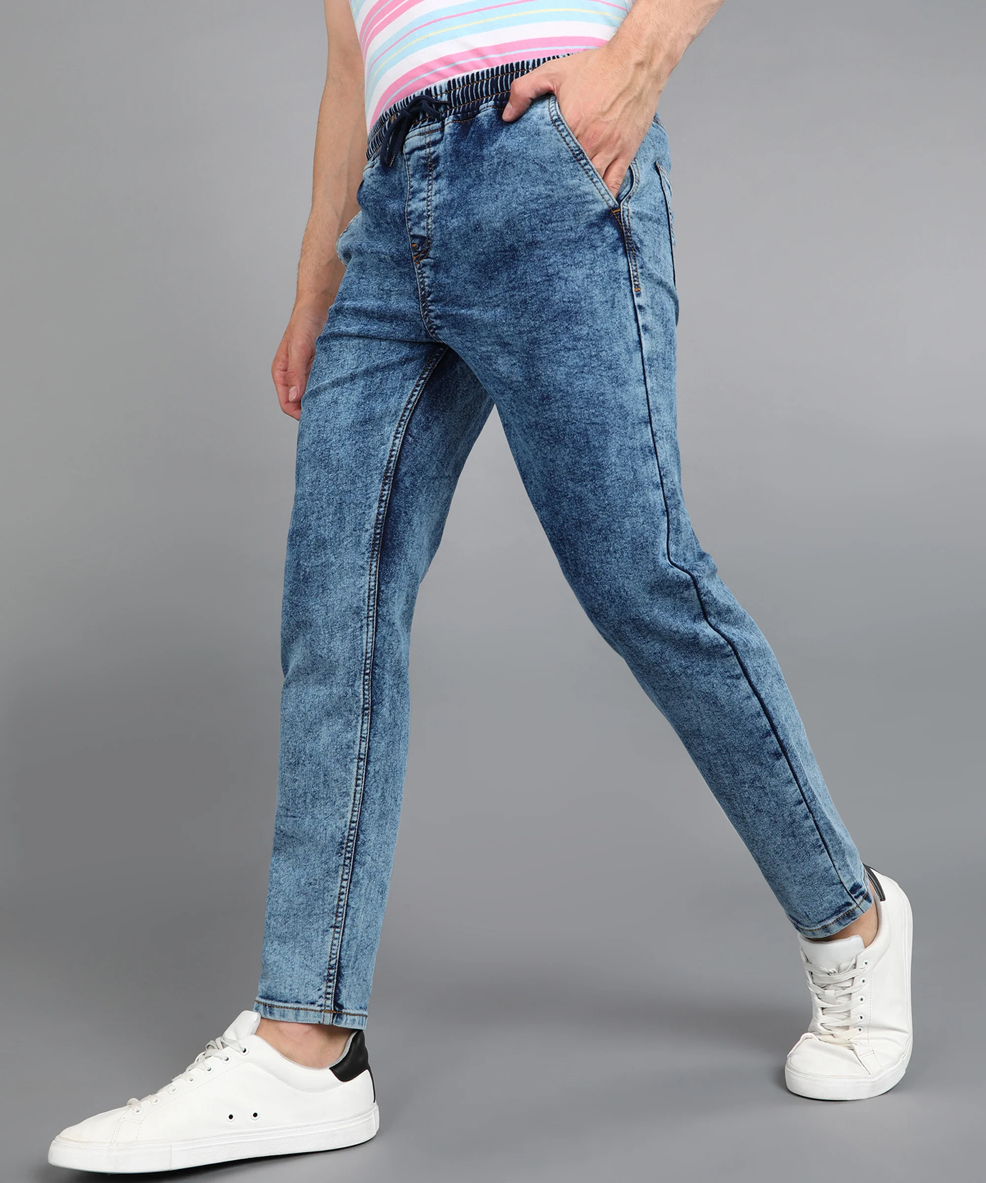 Men's Blue Regular Fit Washed Jogger Jeans Stretchable - Image 2