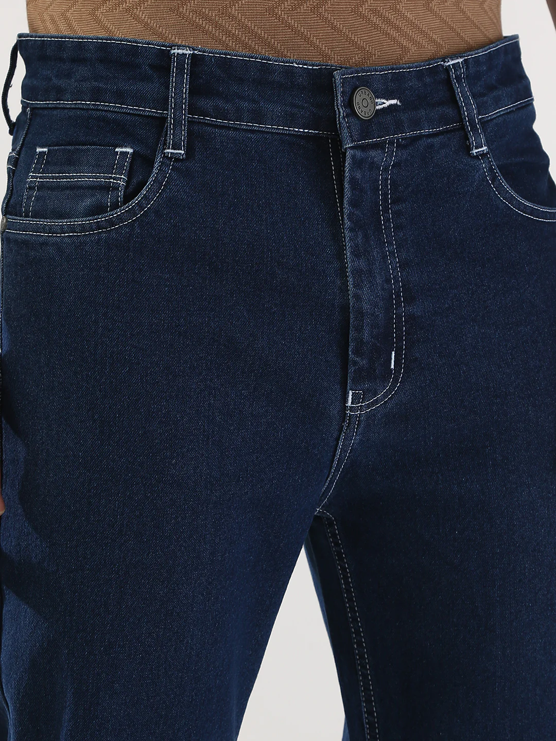 Men's Blue Straight Fit Washed Jeans Stretchable - Image 5