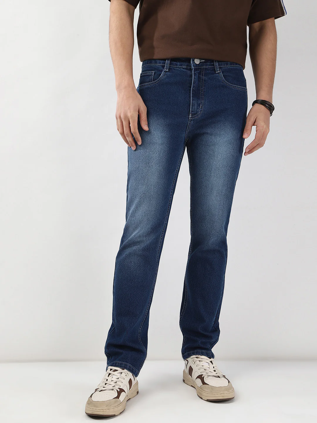 Men's Blue Straight Fit Washed Jeans Stretchable - Image 2
