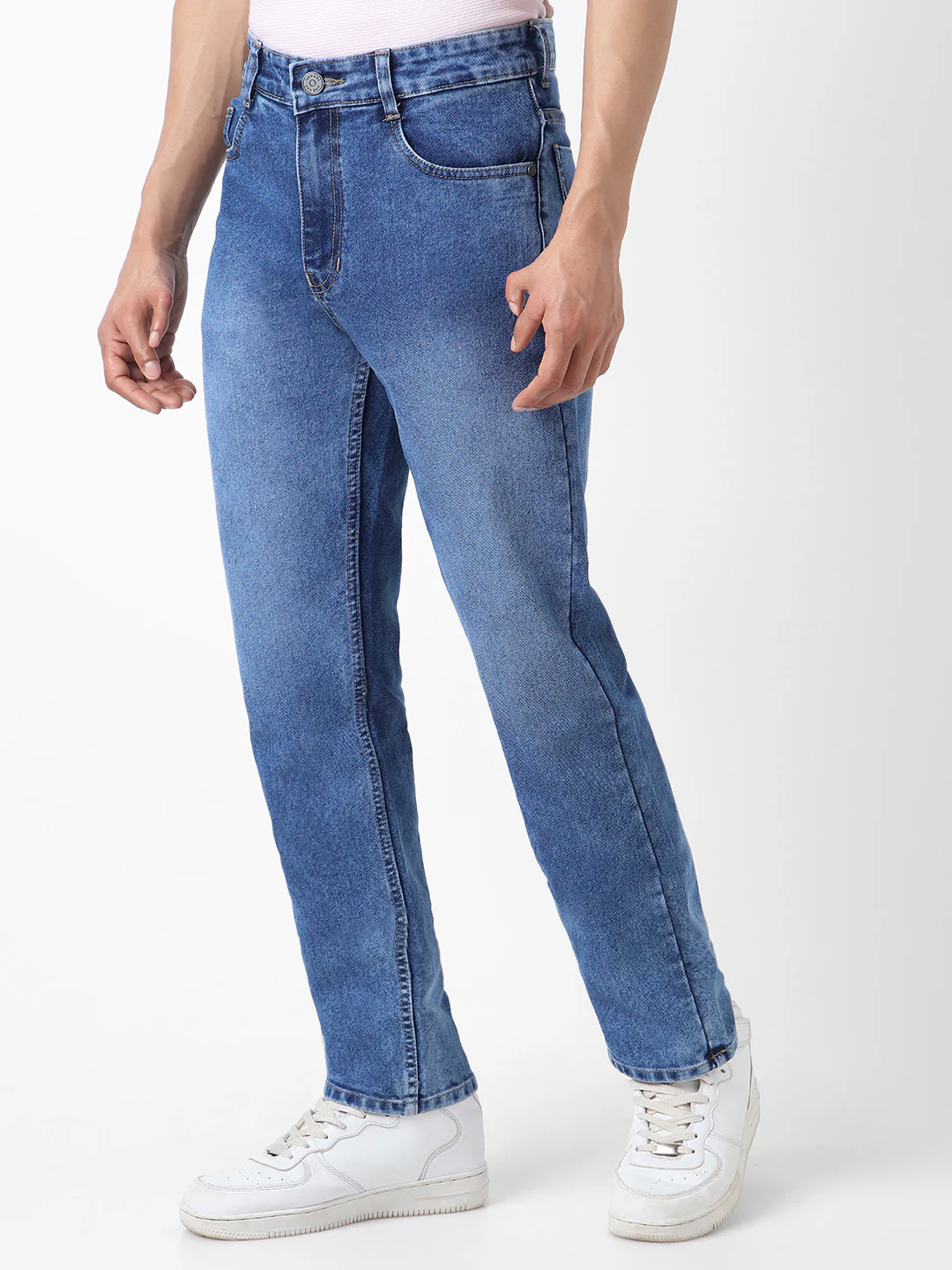 Men's Blue Straight Fit Washed Jeans Stretchable - Image 3