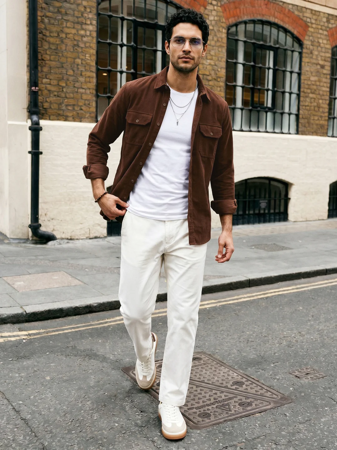 Men's Brown Corduroy Full Sleeve Regular Fit Solid Overshirt with Utility Pockets - Image 4