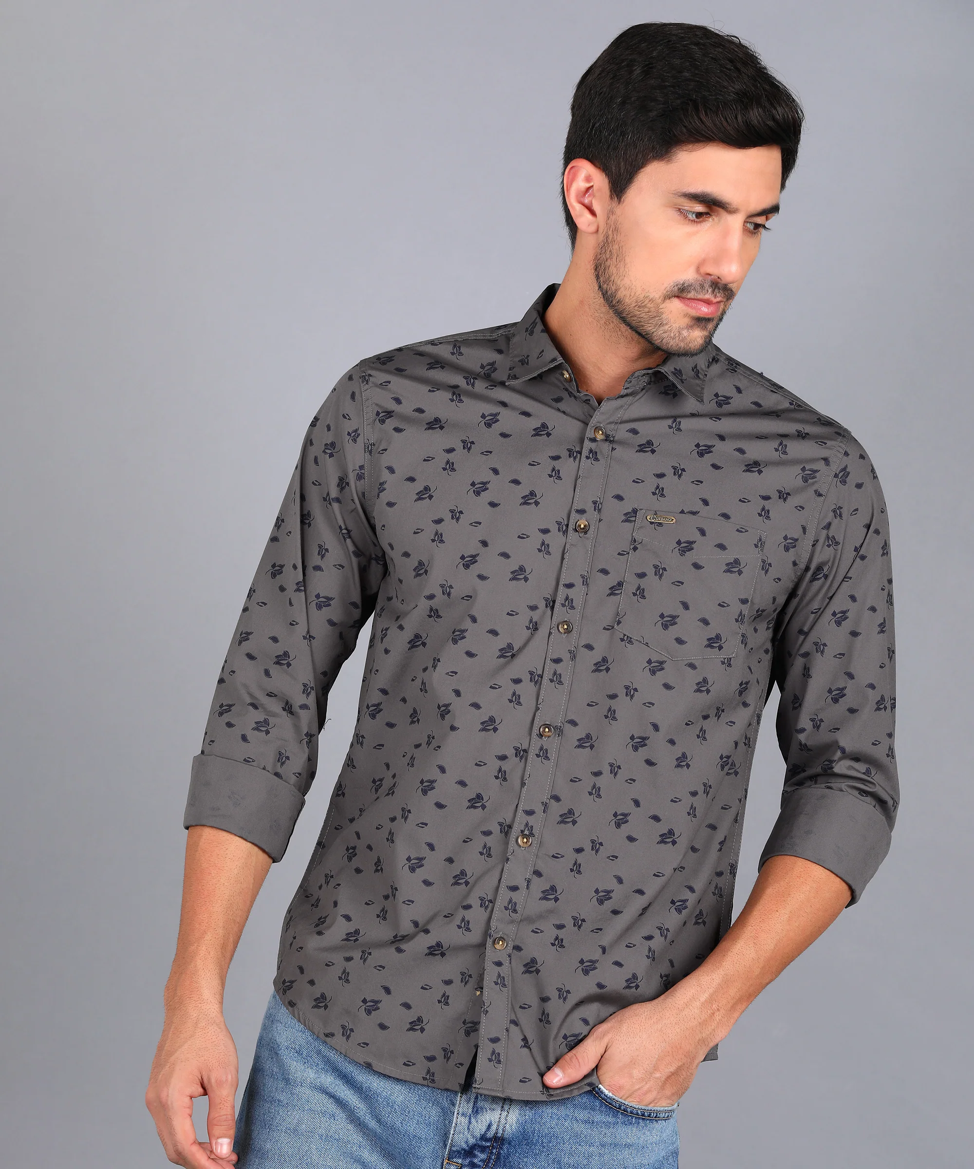 Men's Brown Cotton Full Sleeve Slim Fit Casual Printed Shirt - Image 2