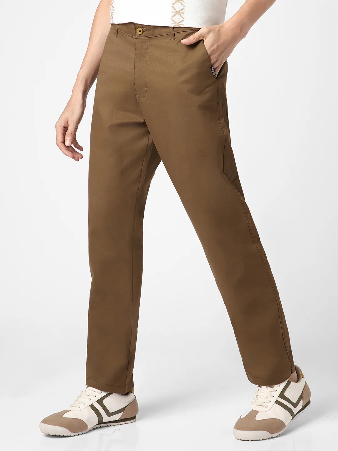 Men's Brown Cotton Regular Fit Casual Chinos Trousers Stretch - Image 2