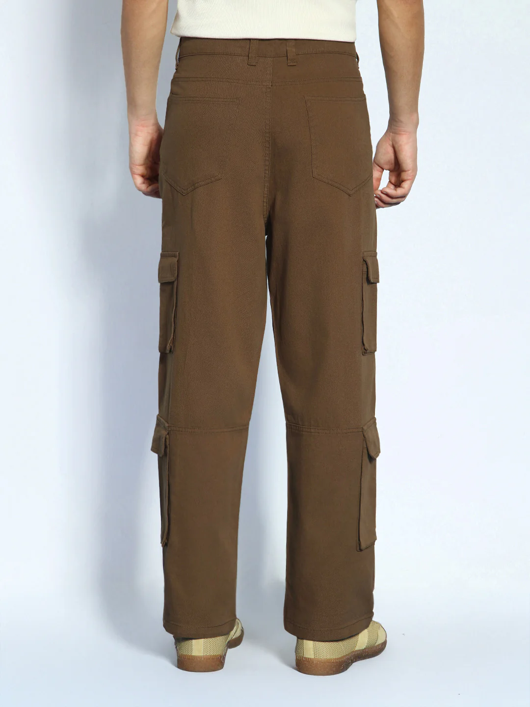 Men's Brown Loose Baggy Fit Cargo Chino Pant with 8 Pockets Stretchable - Image 4