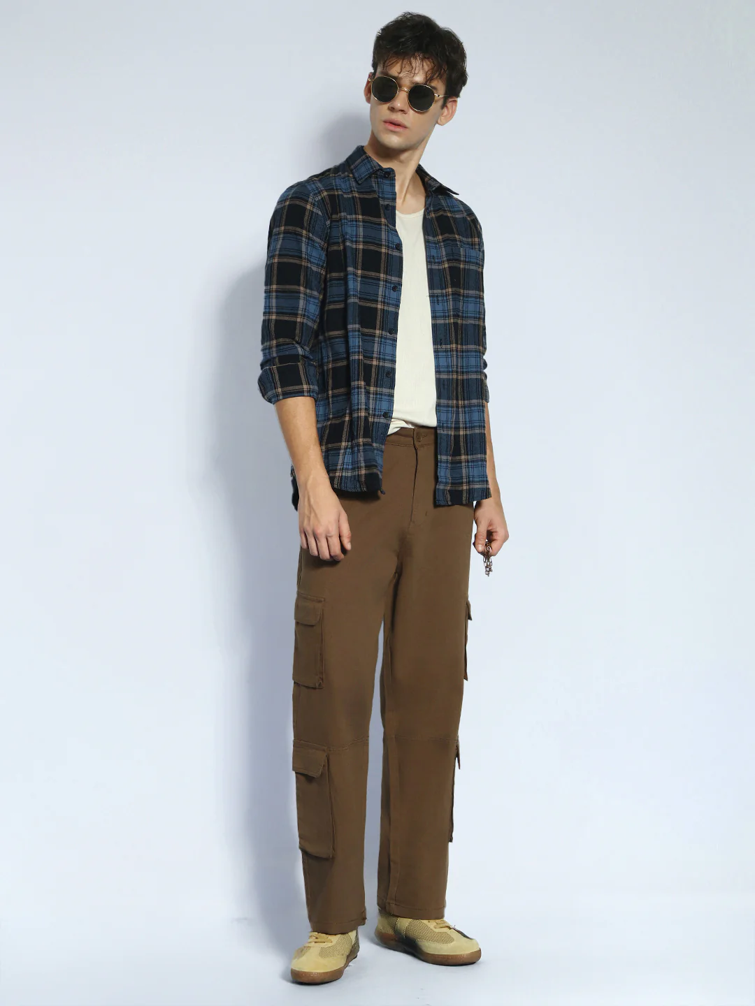 Men's Brown Loose Baggy Fit Cargo Chino Pant with 8 Pockets Stretchable - Image 5