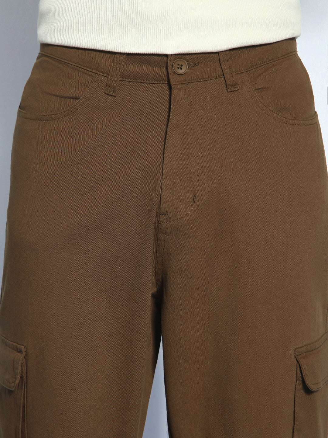 Men's Brown Loose Baggy Fit Cargo Chino Pant with 8 Pockets Stretchable - Image 7