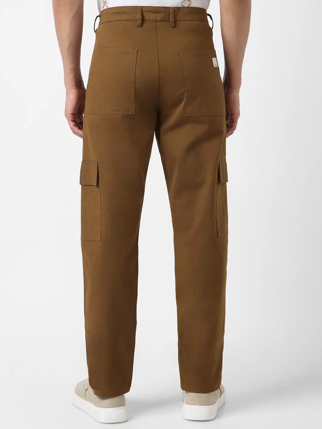 Men's Brown Regular Fit Solid Cargo Chino Pant with 6 Pockets Stretchable - Image 3