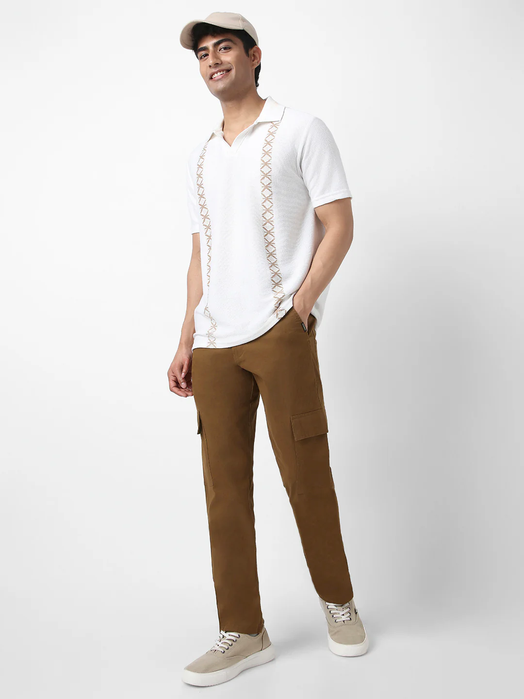 Men's Brown Regular Fit Solid Cargo Chino Pant with 6 Pockets Stretchable - Image 4