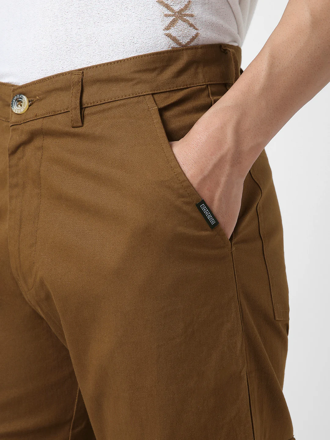 Men's Brown Regular Fit Solid Cargo Chino Pant with 6 Pockets Stretchable - Image 6