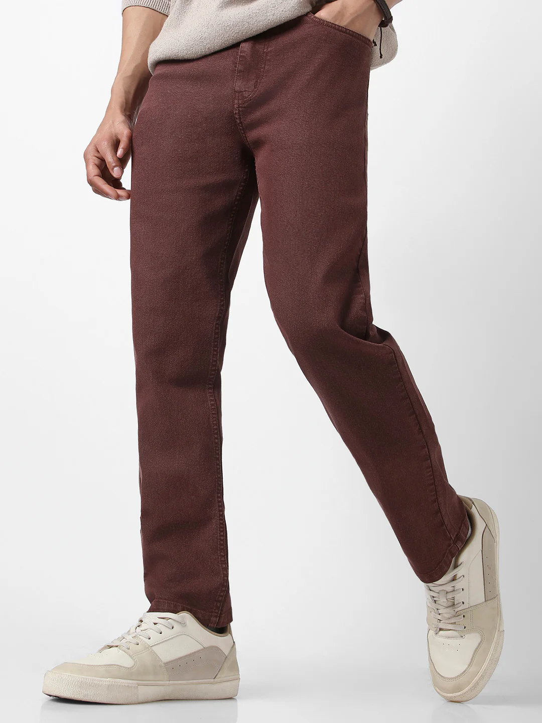Men's Brown Straight Fit Washed Jeans Stretchable - Image 3