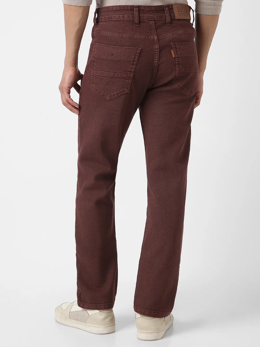 Men's Brown Straight Fit Washed Jeans Stretchable - Image 4