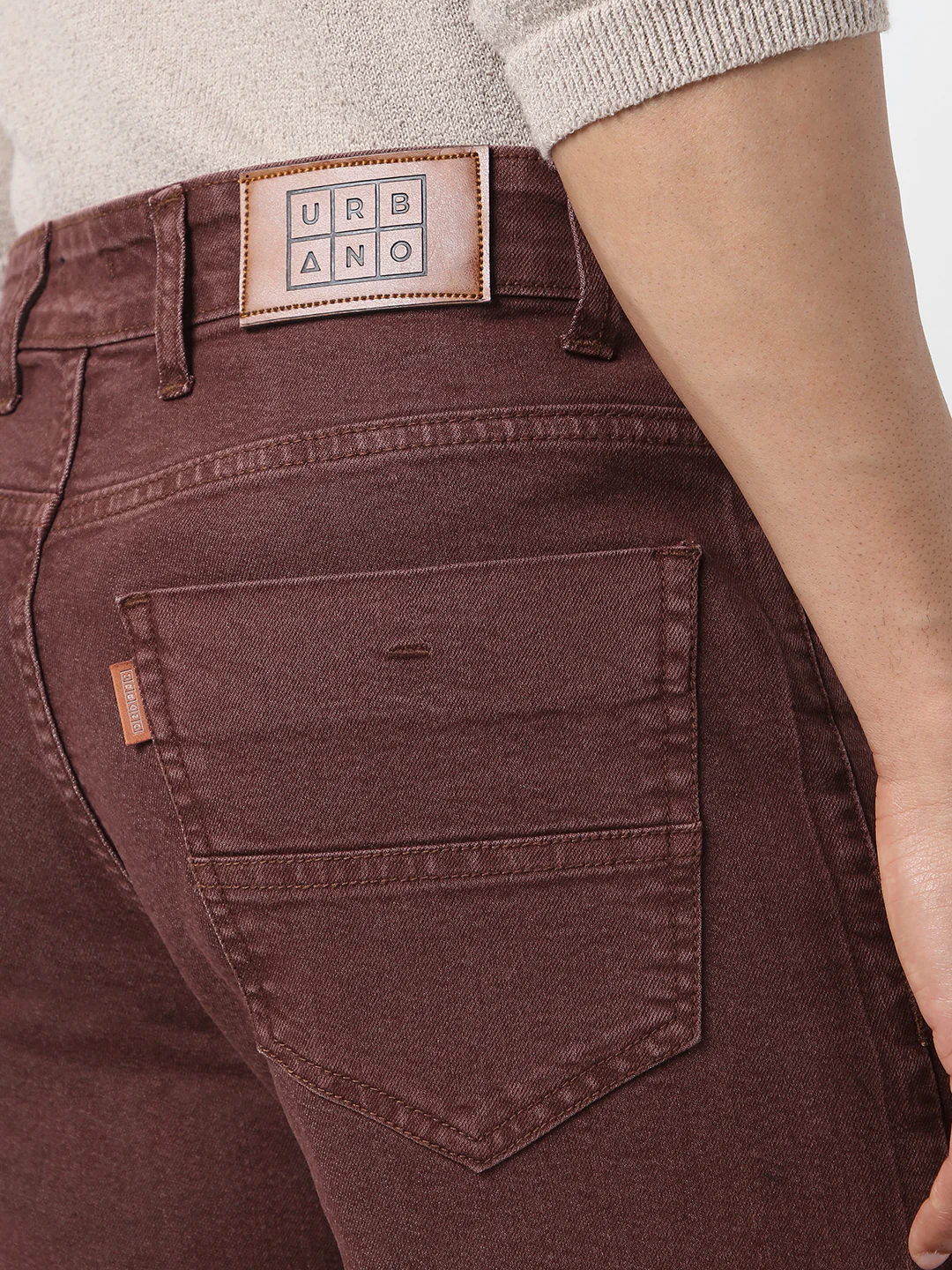 Men's Brown Straight Fit Washed Jeans Stretchable - Image 7