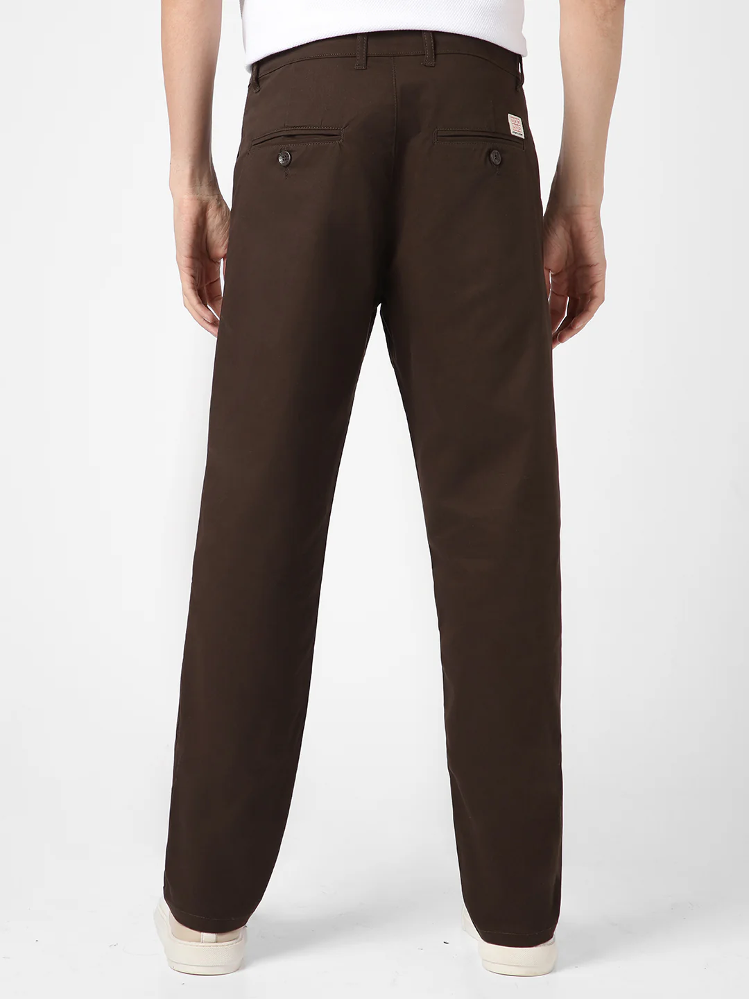 Men's Chocolate Brown Cotton Regular Fit Casual Chinos Trousers Stretch - Image 3