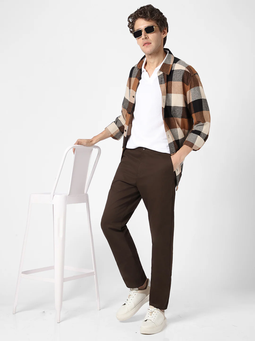 Men's Chocolate Brown Cotton Regular Fit Casual Chinos Trousers Stretch - Image 4